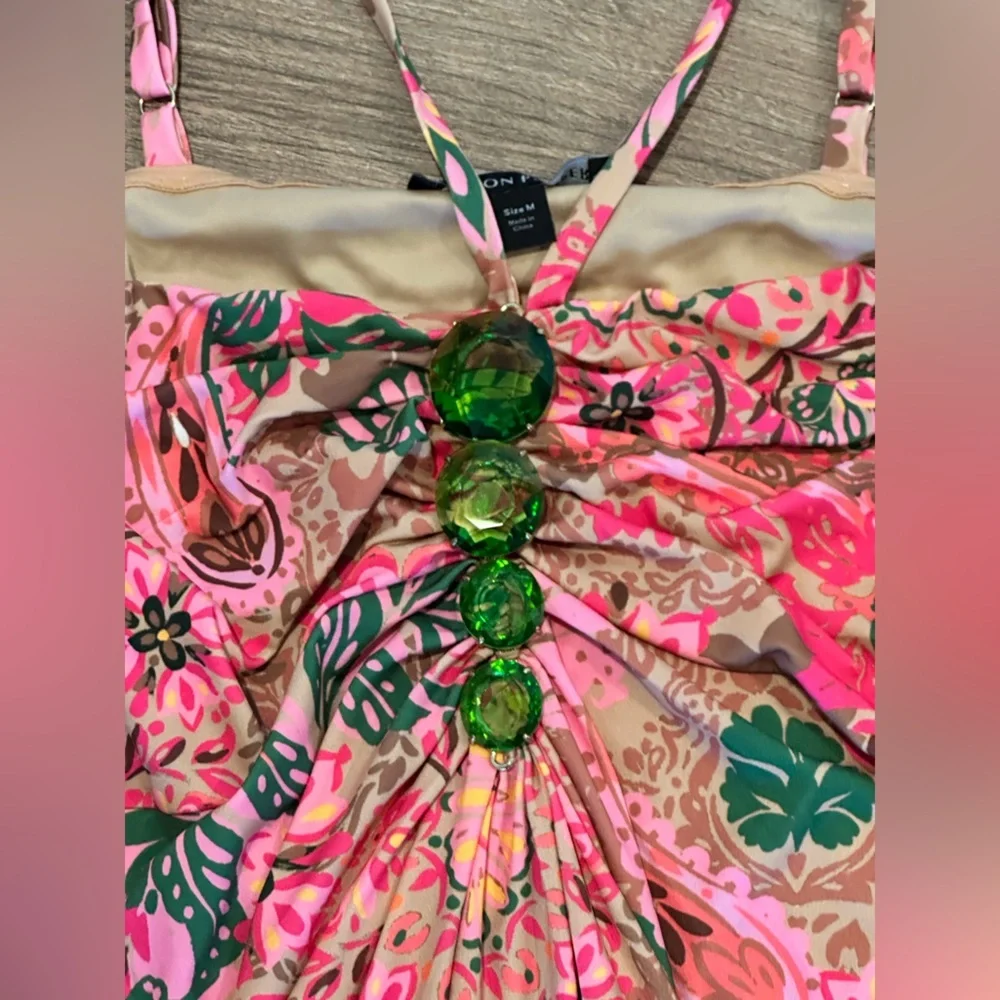 NWT! Boston Proper Medallion Dreams Print Gem Detailed Halter Dress Size Medium - Picture 6 of 13